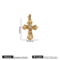 18k gold plated stainless steel hollow cross necklace with crystal zircon pendant - European Vintage Carved Cross Style (8)
