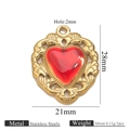 18k gold plated stainless steel heart pendant with red resin stone inlay and carvings - Hollow Sacred Heart Gold (Z2921G10)