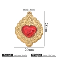 18k gold plated heart wing pendant in stainless steel with red enamel, 28mm size - Wavy Hollow Gold (Z2921G13)
