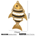 Flexible gold-plated stainless steel fish pendant with black stripes and hammered texture - Movable Black