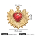 Golden stainless steel heart wing pendant with red enamel and technical dimensions - Radiating Rays Gold (Z2921G16)