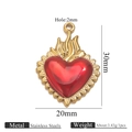 Golden stainless steel heart pendant with red stone and wings, dimensions 30x20mm - Vintage Flame Gold (Z2921G19)