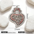 Vintage hollow heart wing pendant in stainless steel with red enamel accents - Hollow Floral Silver (Z2921S2)