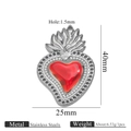 18k gold plated stainless steel heart wing pendant with red oil drip detail, 40mm size - Jagged Sacred Heart Silver (Z2921S3)