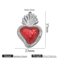 Silver flame heart pendant in stainless steel with red center texture and 37mm size - Flaming Crown Silver (Z2921S4)