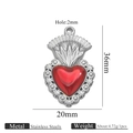 Stainless steel silver heart wing pendant with red enamel inlay and size details - Vintage Enamel Silver (Z2921S5)