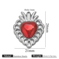 Silver stainless steel heart wing pendant with red gemstone and crown detail - Hollow Crown Silver (Z2921S7)