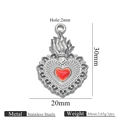 Silver stainless steel sacred heart wing pendant with red enamel inlay detail - Flaming Gothic Silver (Z2921S8)