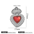 Silver stainless steel heart wing pendant with red resin inlay for DIY necklaces - Flaming Hole Silver (Z2921S11)