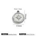 Roestvrijstalen bedel met stergravure voor DIY sieraden maken maat 16x13mm - Achtpuntige Ster / Staalkleur
