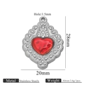 Vintage stainless steel heart pendant with red center and detailed silver engraving - Rhombus Hollow Silver (Z2921S13)