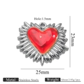Red heart wing pendant in silver stainless steel with 1.5mm hole and 25mm width - Radiating Spiky Silver (Z2921S15)