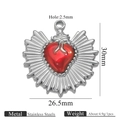 Silver stainless steel heart wing pendant with red enamel center and size specs - Silver Red Heart Charm (Z2921S16)