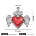 Silver winged heart pendant in stainless steel with 18k plating and red enamel center - Winged Sacred Heart Silver (Z2921S18)