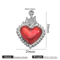 Silver stainless steel sacred heart pendant with red enamel and flame detail - Flaming Sacred Heart Silver (Z2921S19)