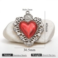 Stainless steel 18k gold plated heart wing pendant with red gem and 40mm height - Carved Sacred Heart Silver (Z2921S1)