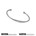 Polished silver stainless steel open bangle bracelet with ball ends for men and women - Silver - Plain Style