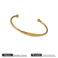 Minimalist 18K gold-plated C-shaped stainless steel bangle with polished sphere ends - Gold - Plain Style