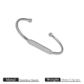 Silver stainless steel cuff bracelet with engravable rectangular plate and round beads - Silver-Plate Style