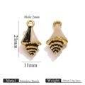 Pendentif coquillage en acier inoxydable doré avec émail noir et blanc pour bijoux DIY - Conque Goutte Or-Noir Gris
