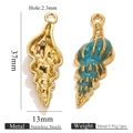 Pendentif conque en acier inoxydable émaillé bleu avec bordure dorée et paillettes - Conque Goutte Or Style 1-Bleu
