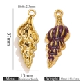Pendentif coquille en acier inoxydable doré avec émail violet pour bijoux DIY - Conque Goutte Or Style 1-Violet