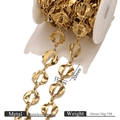 Golden stainless steel chain with 20x15mm rectangle cutout links for DIY jewelry making - Gold Hollow Disk Style (G3)