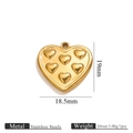 Polished heart-shaped stainless steel pendant with embossed heart details, 19mm size - Gold Heart Pendant 1