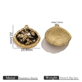 Vintage fan-shaped stainless steel pendant with black gold foil inlay and granular back - Fan Shape (6)