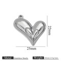 Polished silver heart-shaped stainless steel pendant for DIY jewelry making - Steel Heart Pendant 2