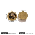 Vintage round black gold foil stainless steel pendant with dimensions and back view - Round (7)