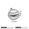 Polished silver stainless steel circular moon pendant with precise dimension markings - Steel Round Pendant