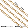 Macro detail of wave shaped gold stainless steel peanut chain links 7.6mm by 2.9mm - Golden Peanut Chain 2.9mm Wide