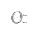 Polished silver stainless steel hoop earring with 7mm inner diameter and 3mm width - Thin Extra Mini Style / Steel