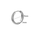 Polished silver stainless steel huggie earring with 9mm inner diameter and 3mm width - Thin Mini Style / Steel