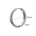 Minimalist silver stainless steel hoop earrings, 14mm diameter and 3mm width size guide - Steel