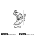 Polished silver stainless steel moon pendant 20.5x12.5mm for DIY jewelry making - Steel Moon Pendant