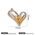 Polished heart pendant in gold and silver finish, 22x25mm stainless steel DIY accessory - Two-Tone Heart Pendant 2