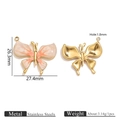 Schmetterlingsanhänger aus Emaille in Gold-Edelstahl mit 27mm Abmessungen in Rosa-Weiß - Oranger Emaille Schmetterling Anhänger