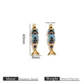 Golden stainless steel fish pendant with blue enamel, 43x9mm movable necklace charm - 43mm x 9mm / Movable Gradient Blue