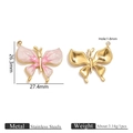 Pink enamel butterfly pendant in gold stainless steel for DIY jewelry making - Pink Enamel Butterfly Pendant
