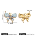 Gold stainless steel butterfly pendant with blue enamel details and size specifications - Blue Enamel Butterfly Pendant