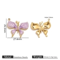 Purple enamel butterfly pendant in stainless steel with dimensions 26.3mm x 27.4mm - Purple Enamel Butterfly Pendant
