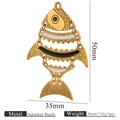 Articulated fish pendant in gold stainless steel with black and white enamel details - Movable Black White