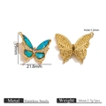 Golden stainless steel butterfly pendant with blue enamel and white crystal accents - Blue Rhinestone Butterfly Pendant
