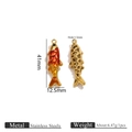 Articulated fish pendant in gold and red enamel, stainless steel, size 41mm by 12.5mm - Non-movable Hollow Multicolor