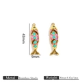 Articulated fish pendants in gold stainless steel with colorful enamel detailing - Movable Purple Green Pink