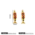 Articulated golden stainless steel fish charm with colorful enamel inlays and dimensions - Movable Red Black Yellow
