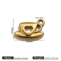 Golden stainless steel coffee cup charm with heart cutout for DIY bracelets - Heart Coffee Cup Style