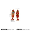 Articulated red fish charm in stainless steel with colorful enamel and stone details - Movable Red Fish Natural Stone